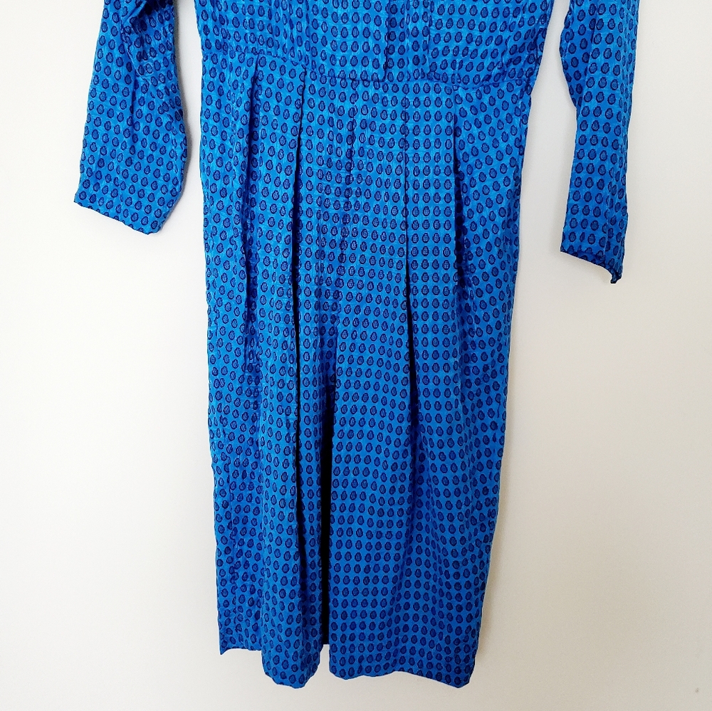 St. Gillian vintage blue silk print dress - Picture 4 of 5